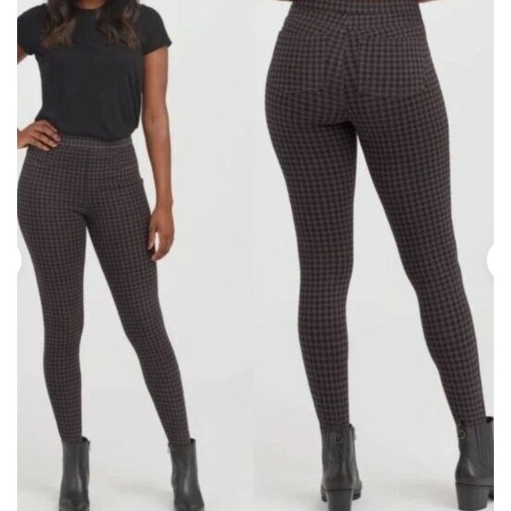 New Spanx Houndstooth Print Jean-Ish Leggings Black/Grey Women's Size S